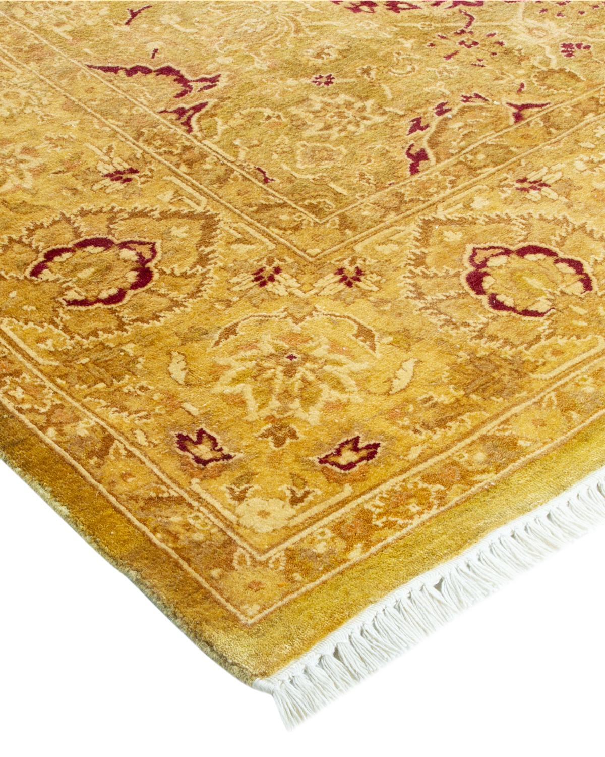 Laine Tapis traditionnel Mogul vert, unique en son genre, fabriqué à la main en vente