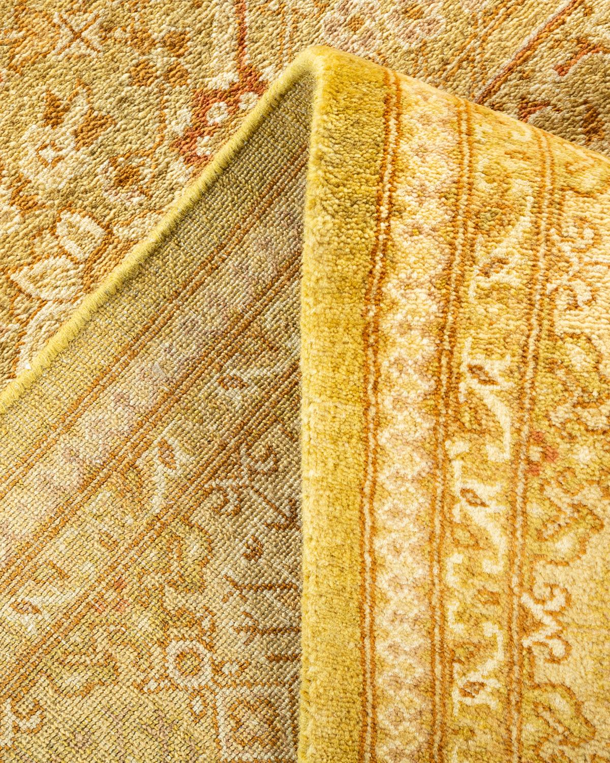 Pakistanais Tapis traditionnel Mogul vert unique fait à la main, unique en son genre en vente