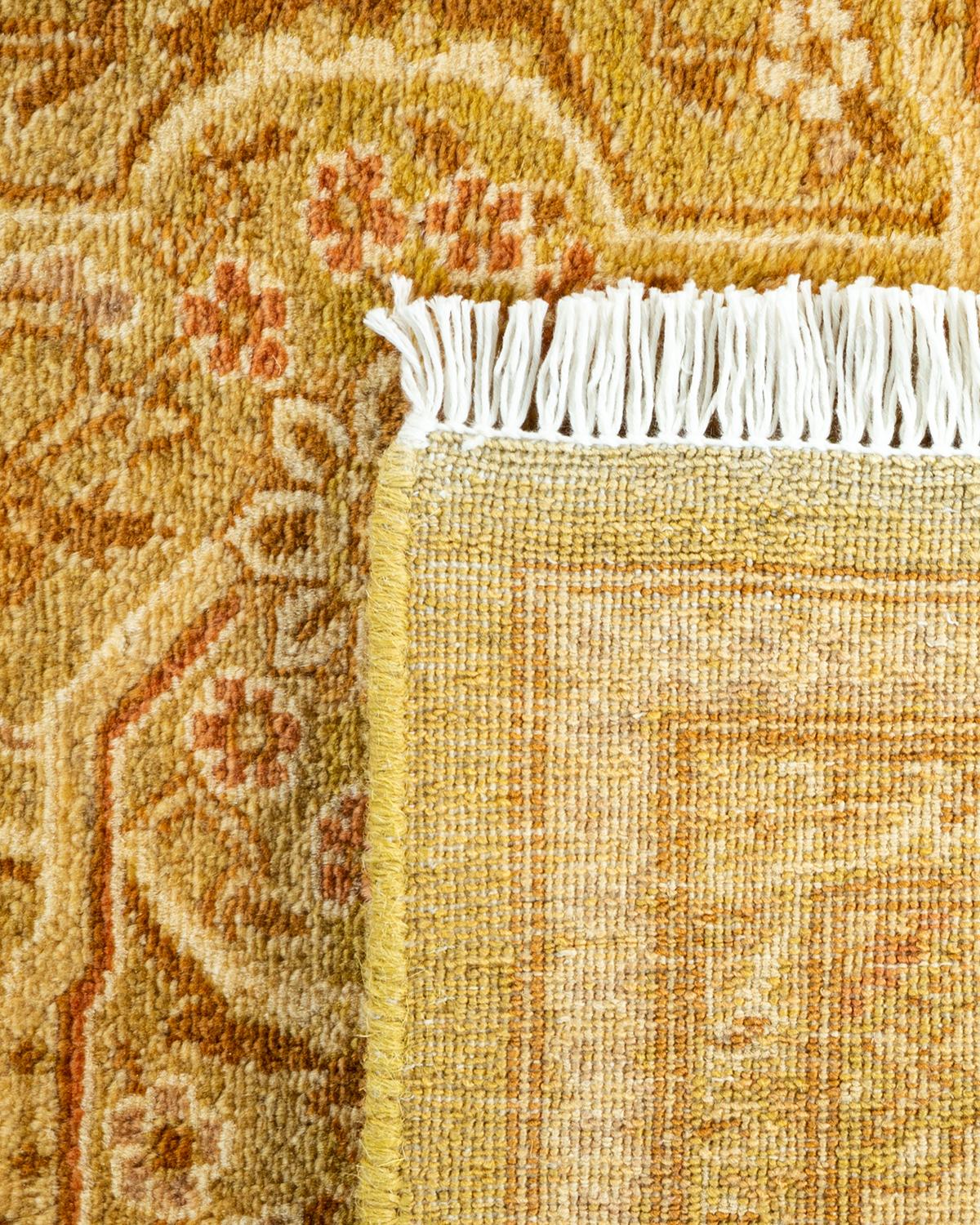 Noué à la main Tapis traditionnel Mogul vert unique fait à la main, unique en son genre en vente