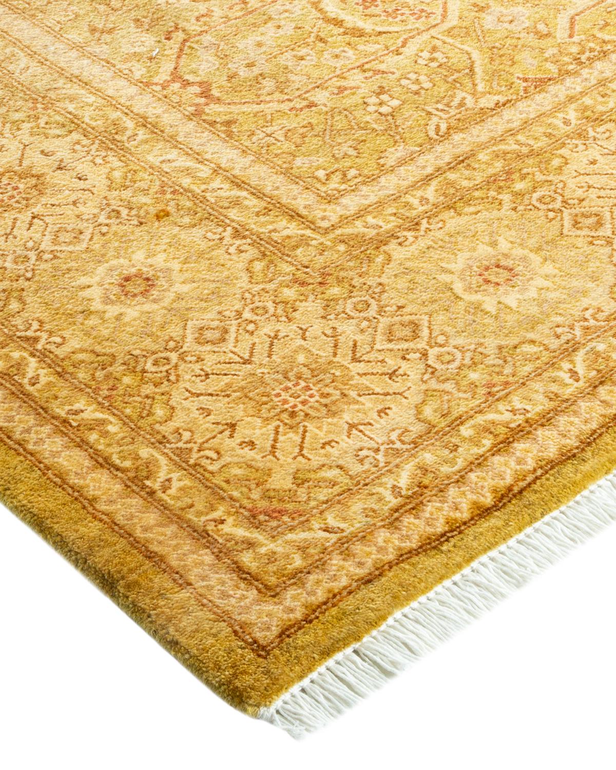 Laine Tapis traditionnel Mogul vert unique fait à la main, unique en son genre en vente