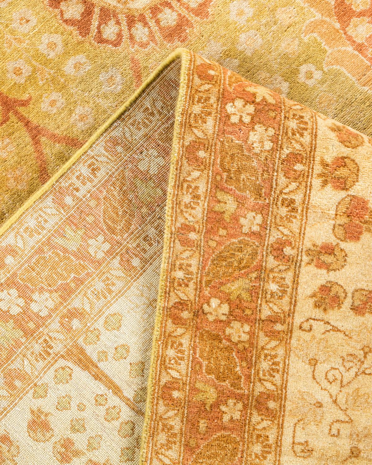 Pakistanais Tapis traditionnel Mogul vert, unique en son genre, fabriqué à la main en vente