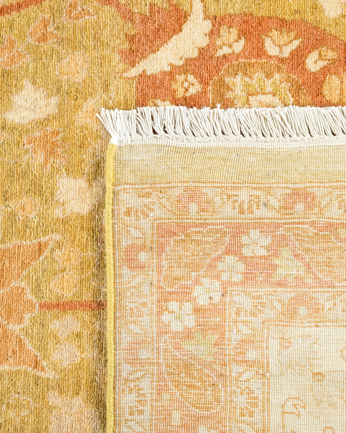 Noué à la main Tapis traditionnel Mogul vert, unique en son genre, fabriqué à la main en vente