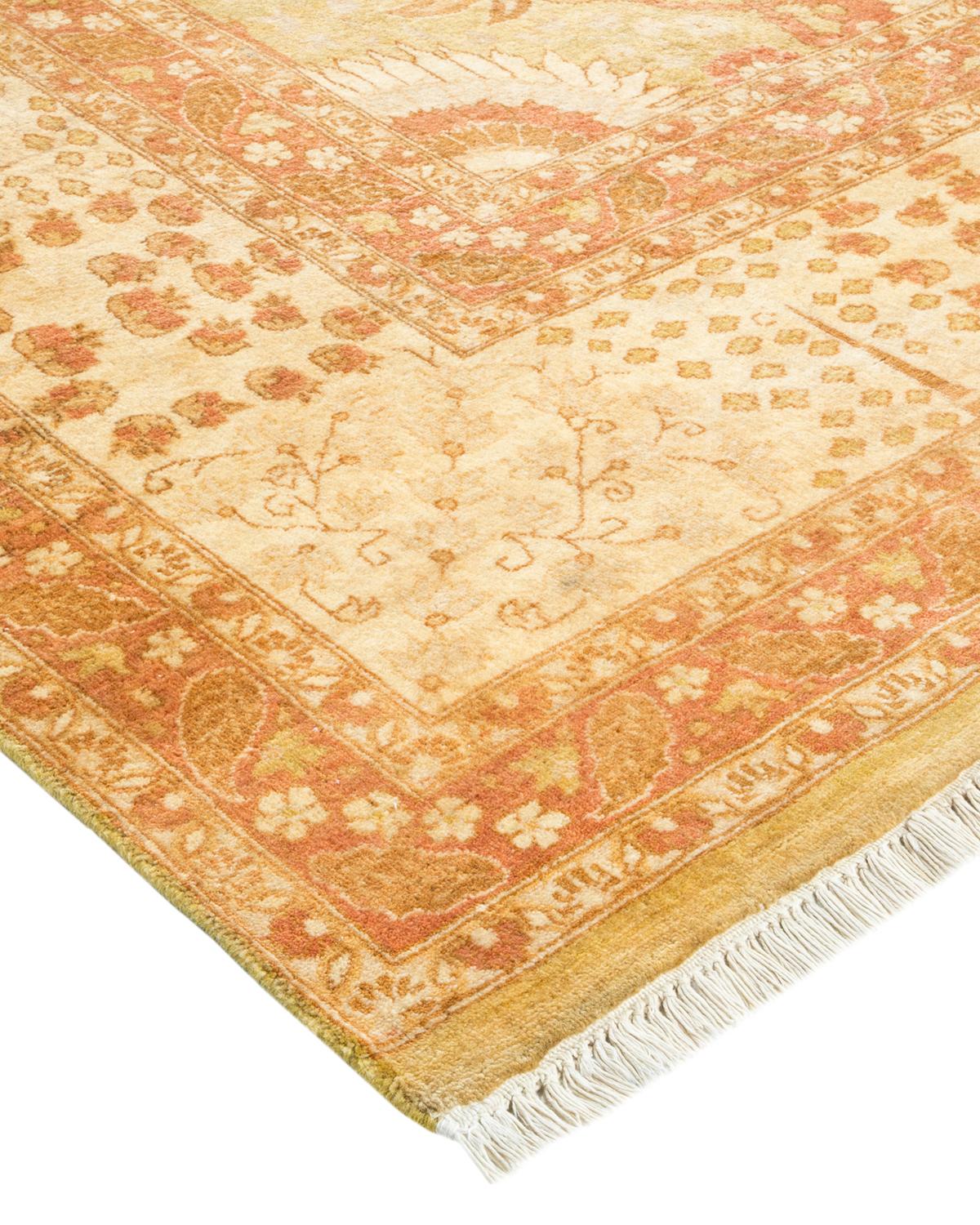 Laine Tapis traditionnel Mogul vert, unique en son genre, fabriqué à la main en vente