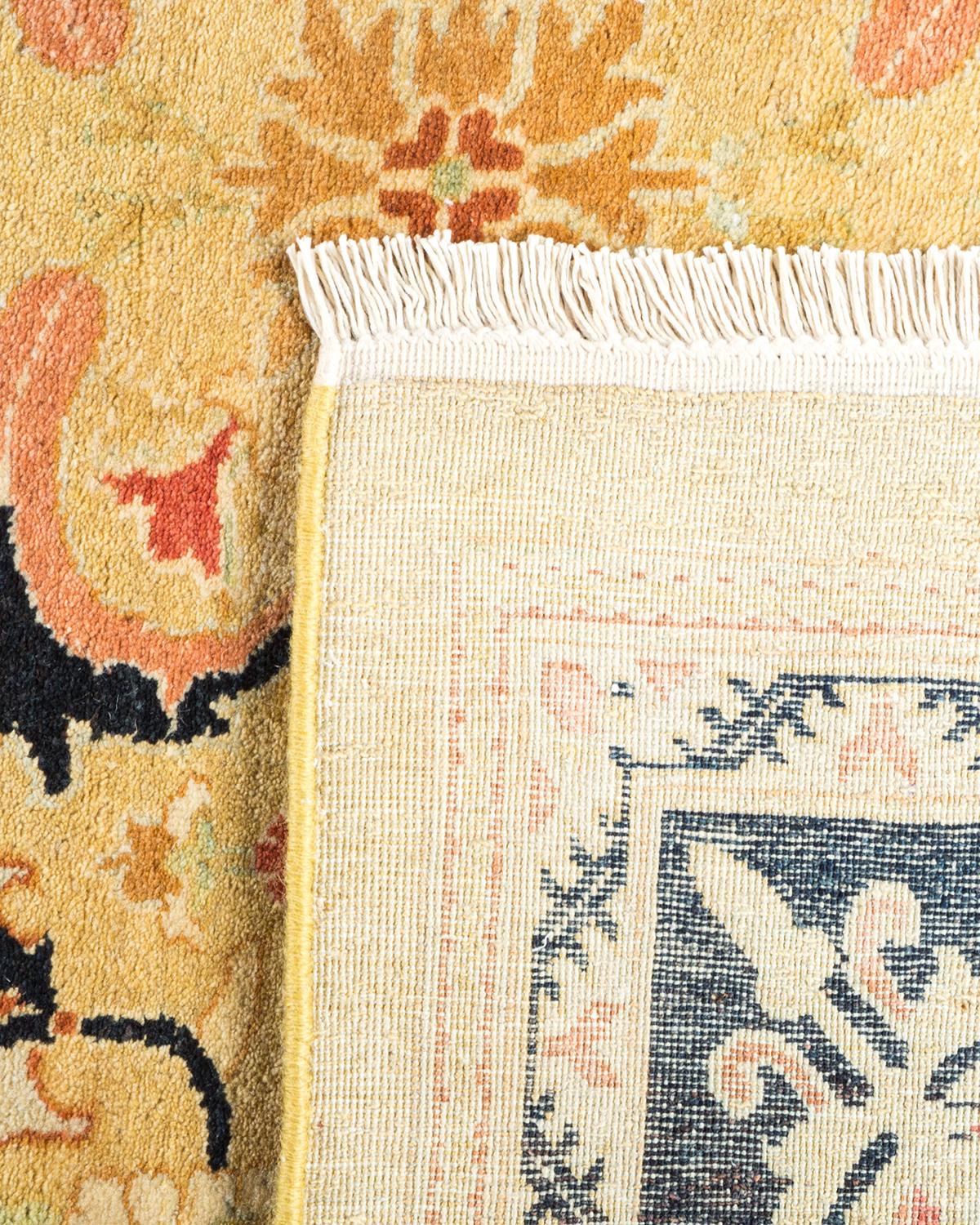 Hand-Knotted One-of-a-Kind Hand Made Traditional Mogul Green Area Rug For Sale