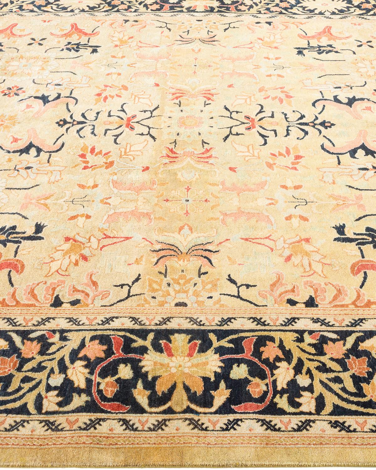 One-of-a-Kind Hand Made Traditional Mogul Green Area Rug In New Condition For Sale In Norwalk, CT