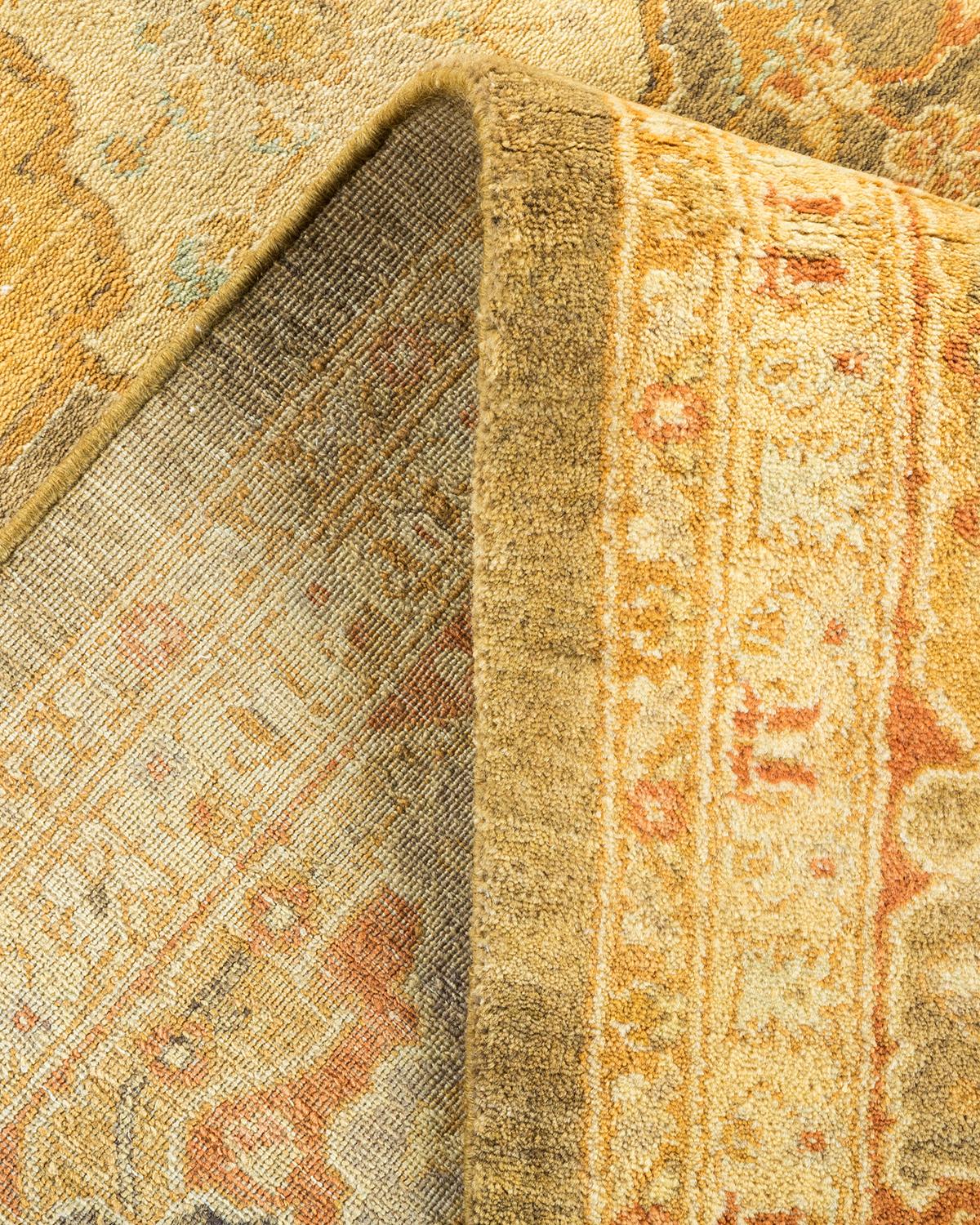 Pakistani One-Of-A-Kind Hand Made Traditional Mogul Green Area Rug For Sale