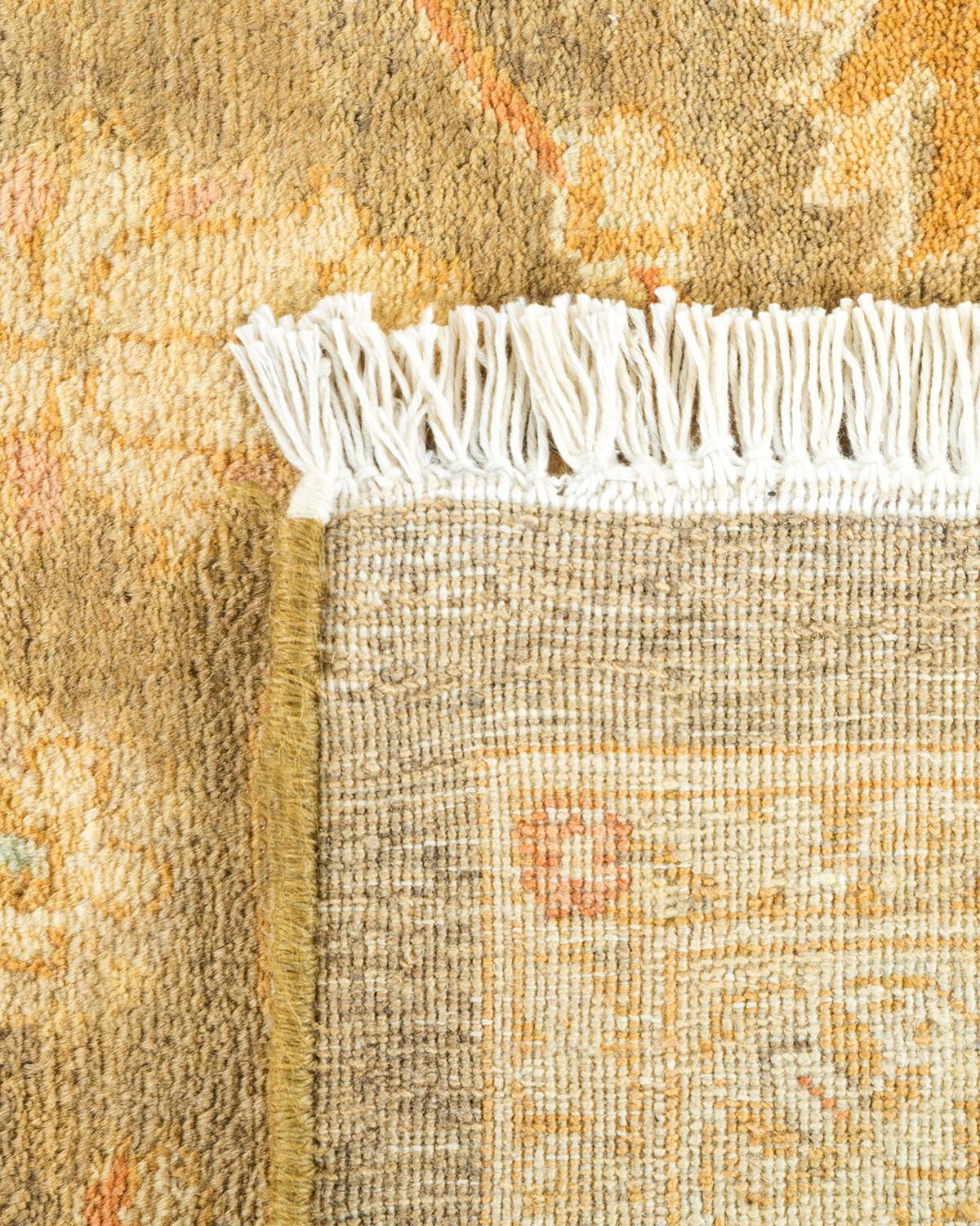 Hand-Knotted One-Of-A-Kind Hand Made Traditional Mogul Green Area Rug For Sale