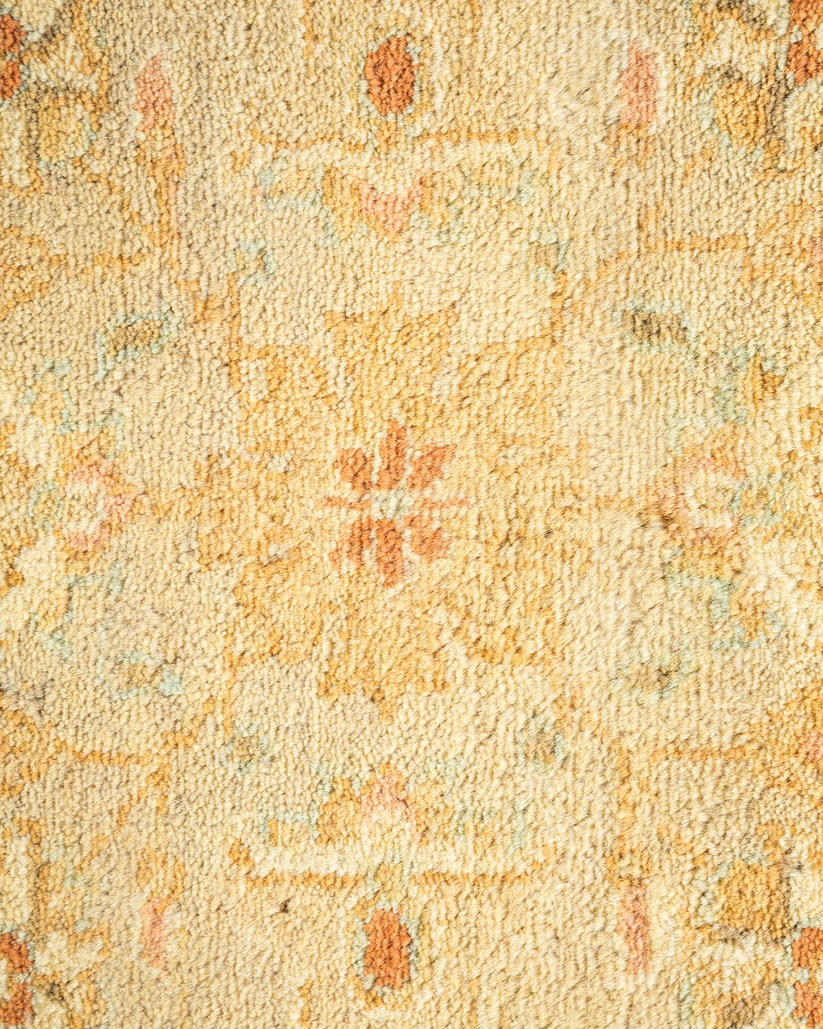 Contemporary One-Of-A-Kind Hand Made Traditional Mogul Green Area Rug For Sale