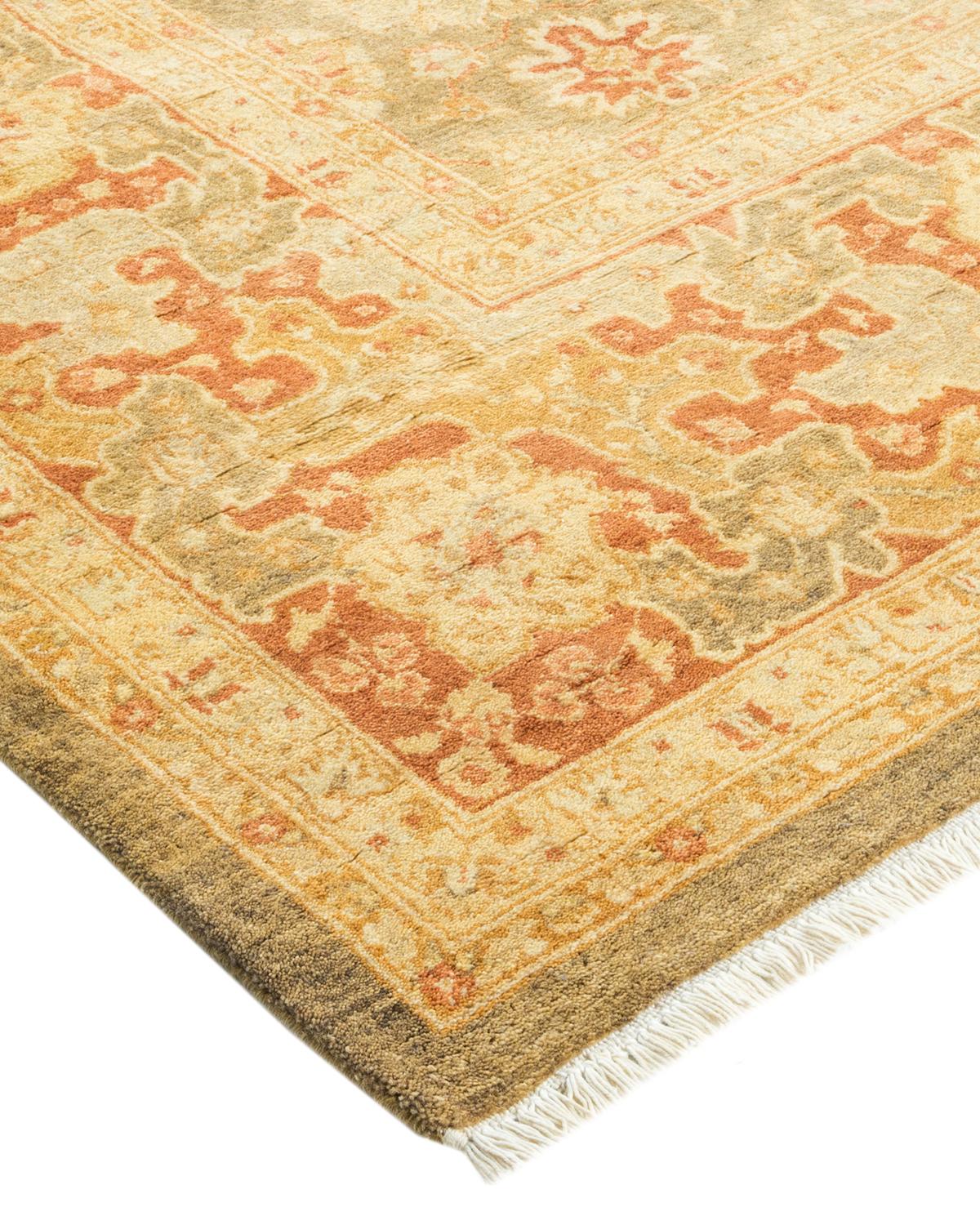 Wool One-Of-A-Kind Hand Made Traditional Mogul Green Area Rug For Sale