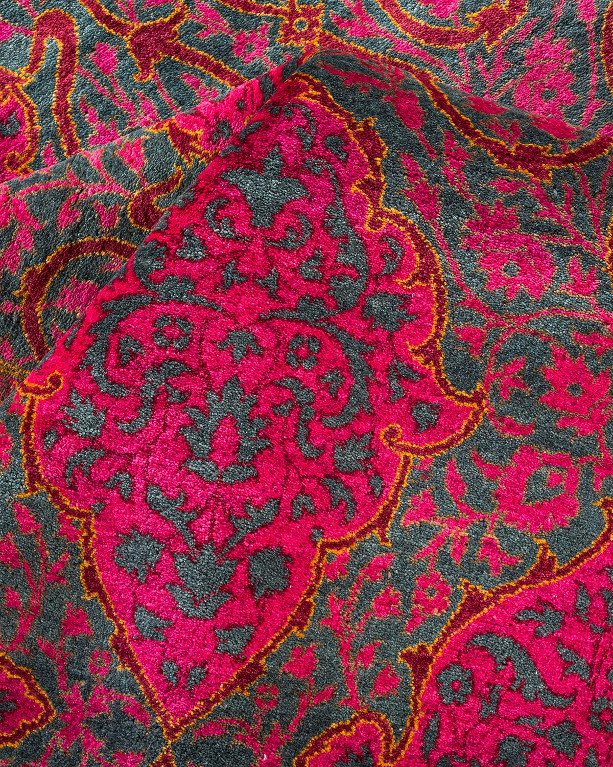 Other One-Of-A-Kind Hand Made Traditional Mogul Green Area Rug For Sale
