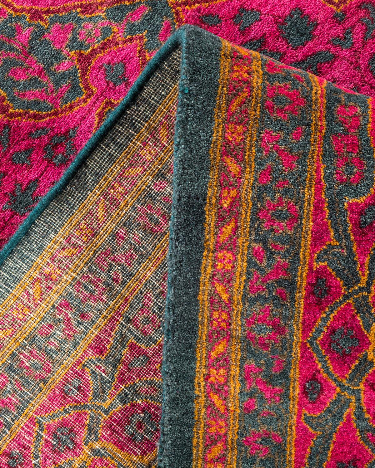 Pakistani One-Of-A-Kind Hand Made Traditional Mogul Green Area Rug For Sale