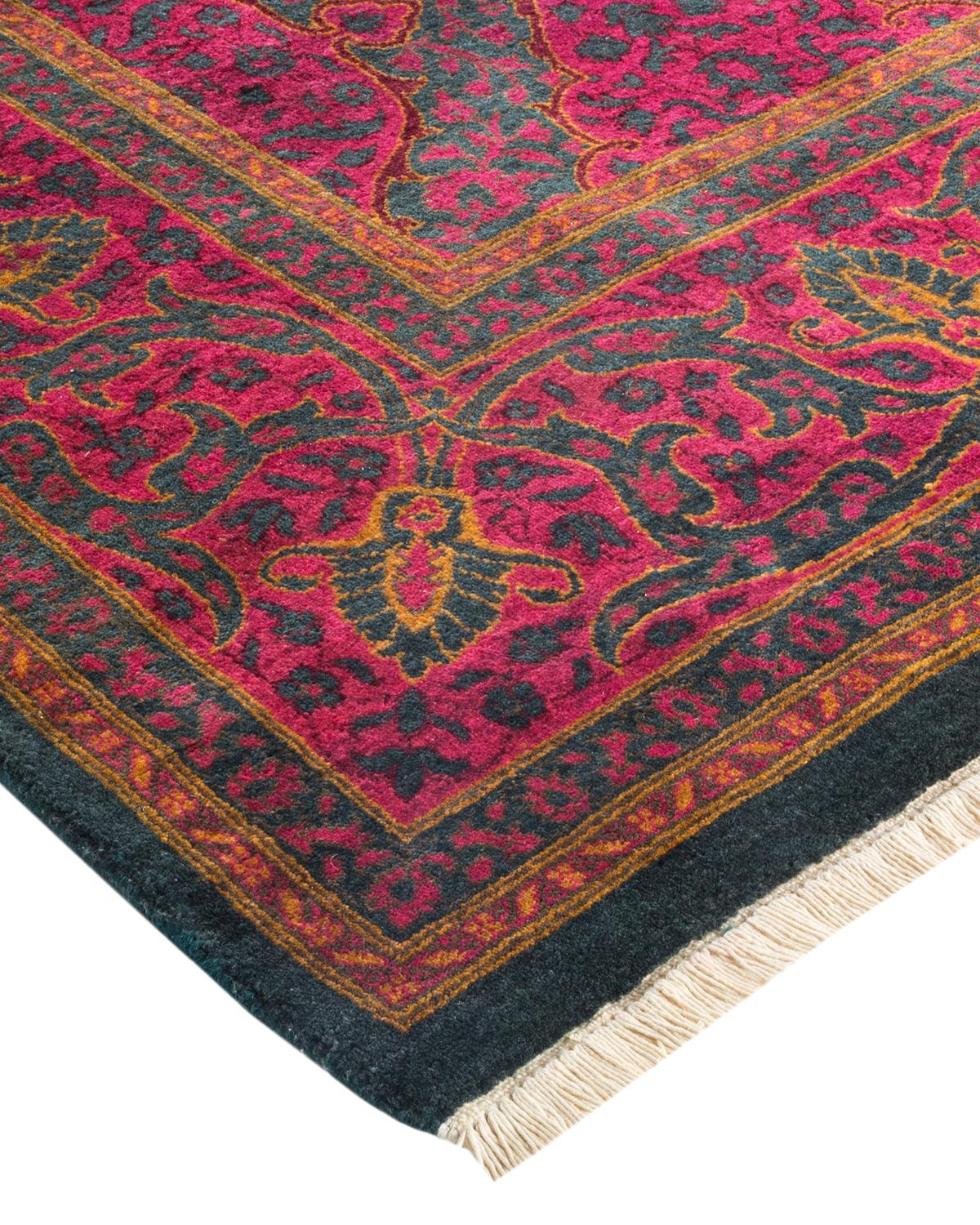 Wool One-Of-A-Kind Hand Made Traditional Mogul Green Area Rug For Sale