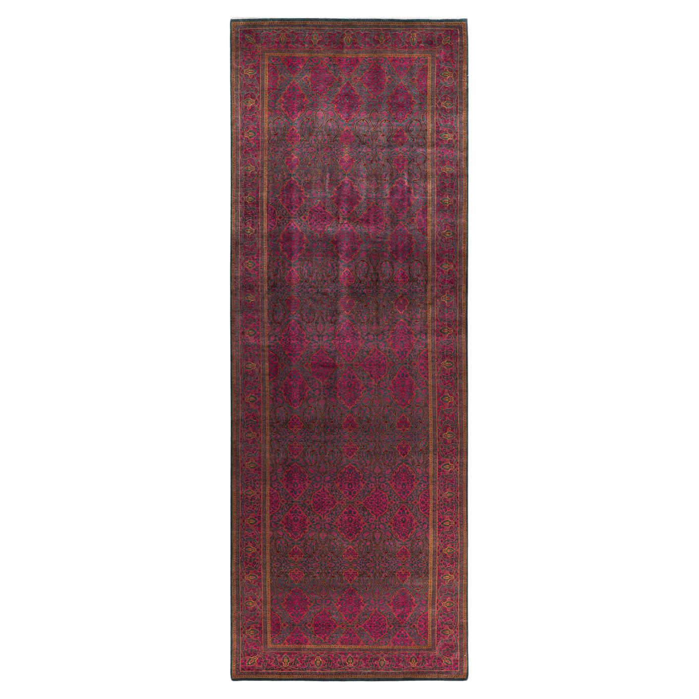 One-Of-A-Kind Hand Made Traditional Mogul Green Area Rug For Sale