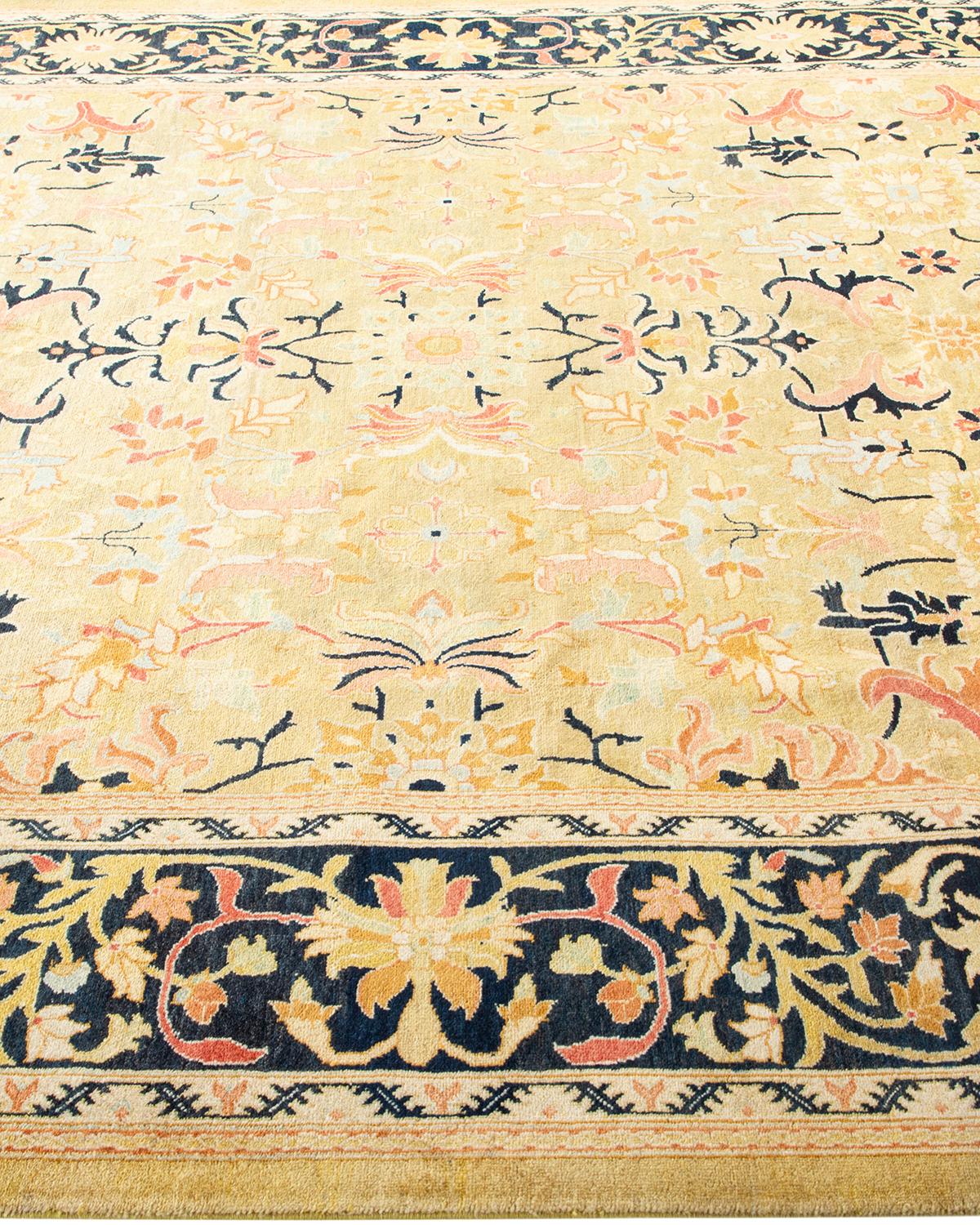 One-of-a-kind Hand Made Traditional Mogul Green Area Rug In New Condition For Sale In Norwalk, CT