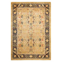 Tapis traditionnel Mogul vert, unique en son genre, fabriqué à la main