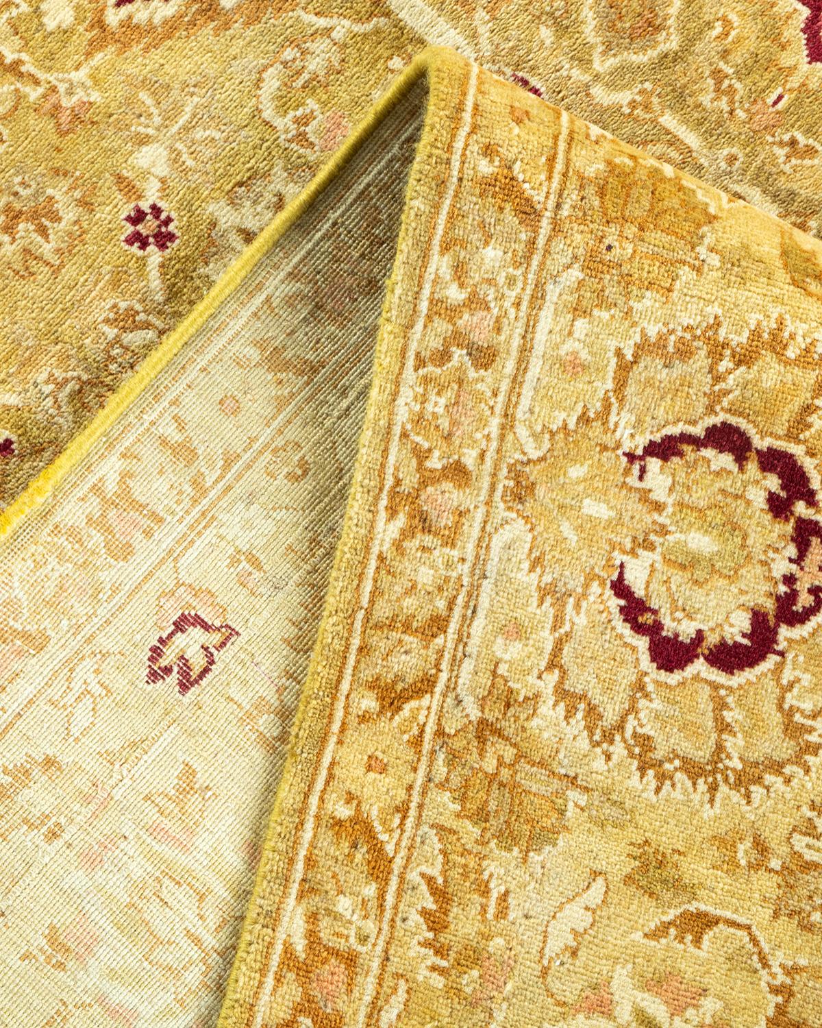 Pakistanais Tapis traditionnel Mogul vert unique fait à la main, unique en son genre en vente