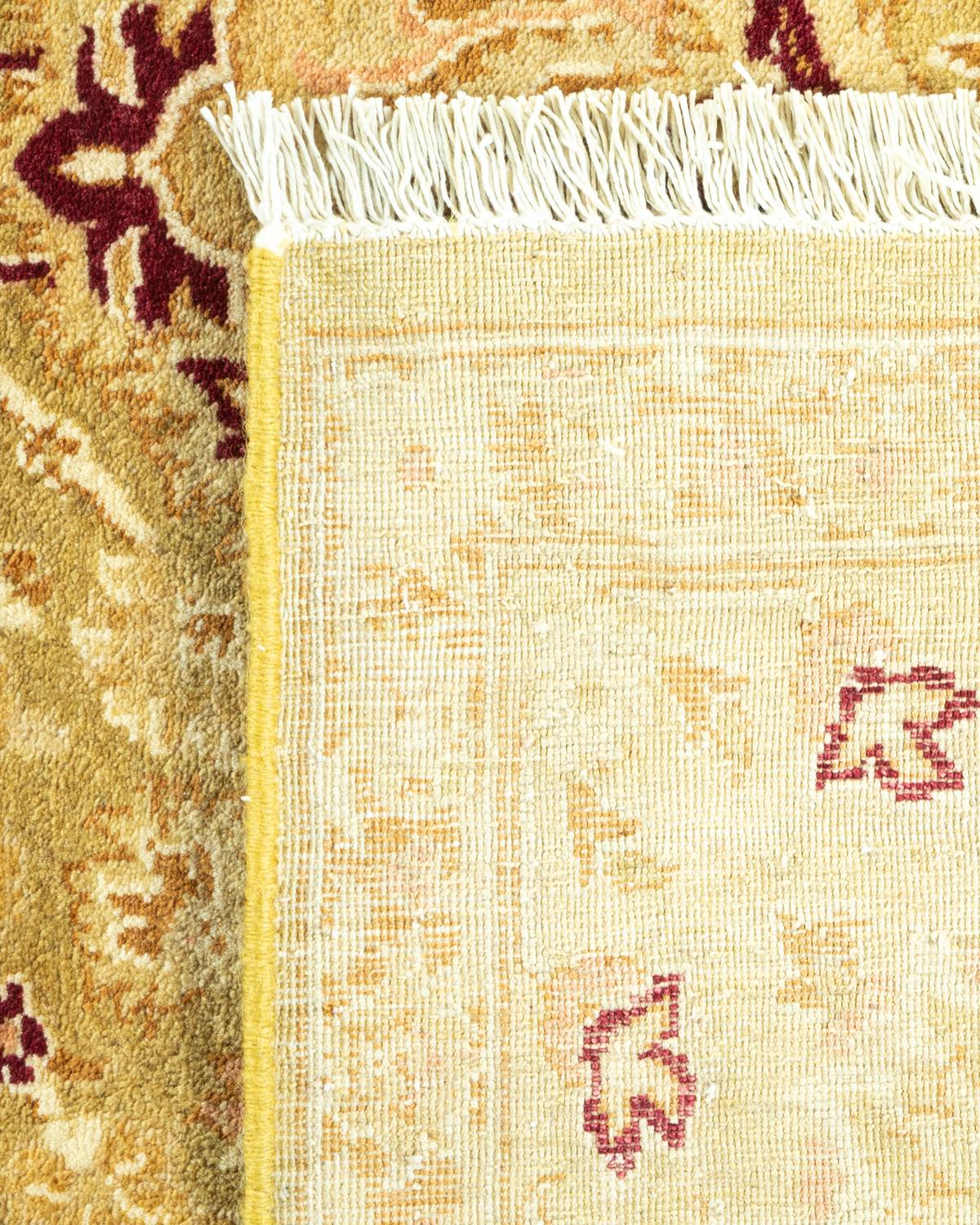 Noué à la main Tapis traditionnel Mogul vert unique fait à la main, unique en son genre en vente