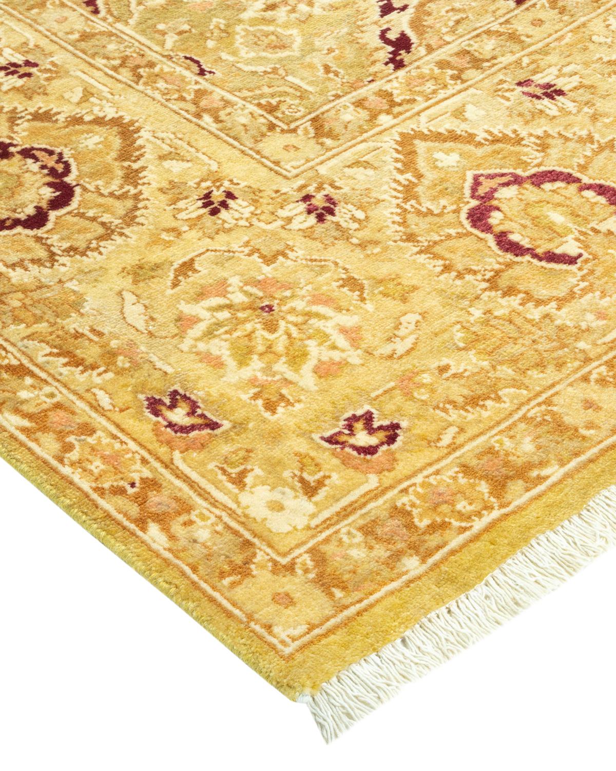 Laine Tapis traditionnel Mogul vert unique fait à la main, unique en son genre en vente
