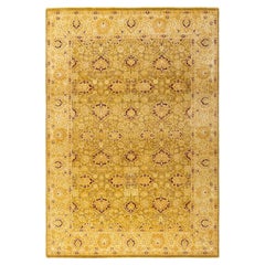 Tapis traditionnel Mogul vert, unique en son genre, fabriqué à la main
