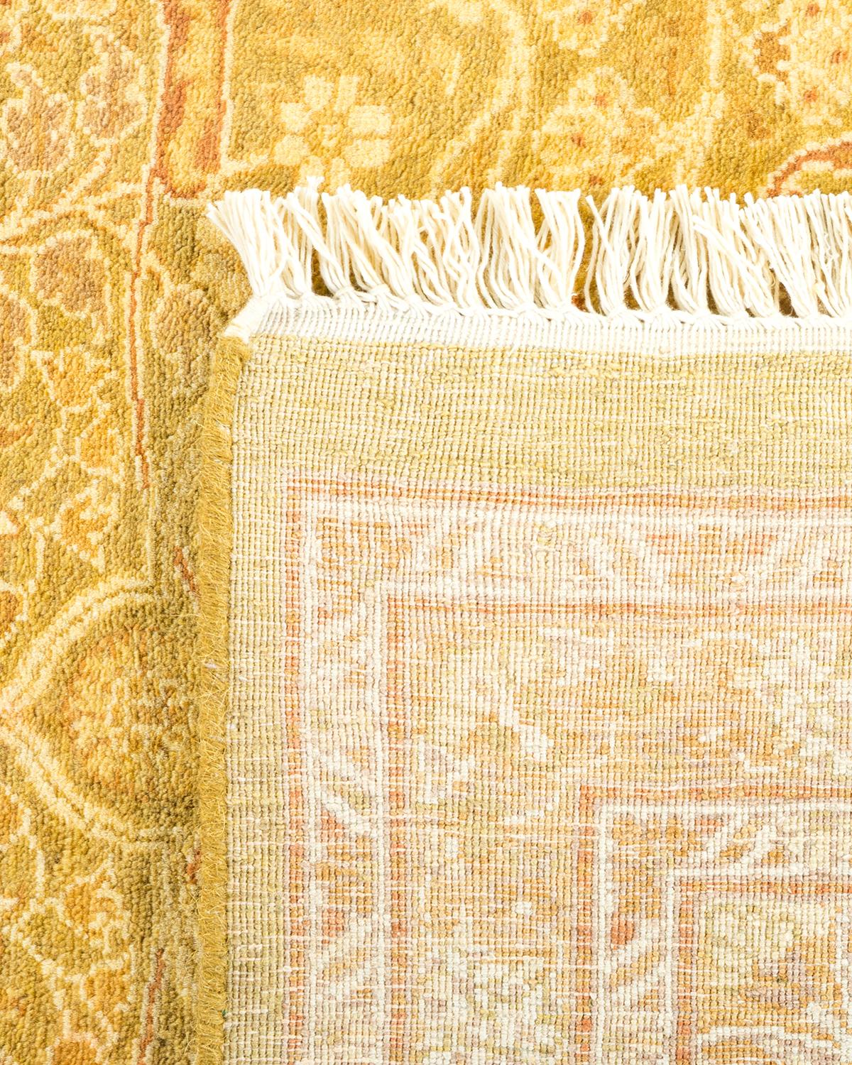 Noué à la main Tapis traditionnel vert moghol unique fait main, unique en son genre en vente