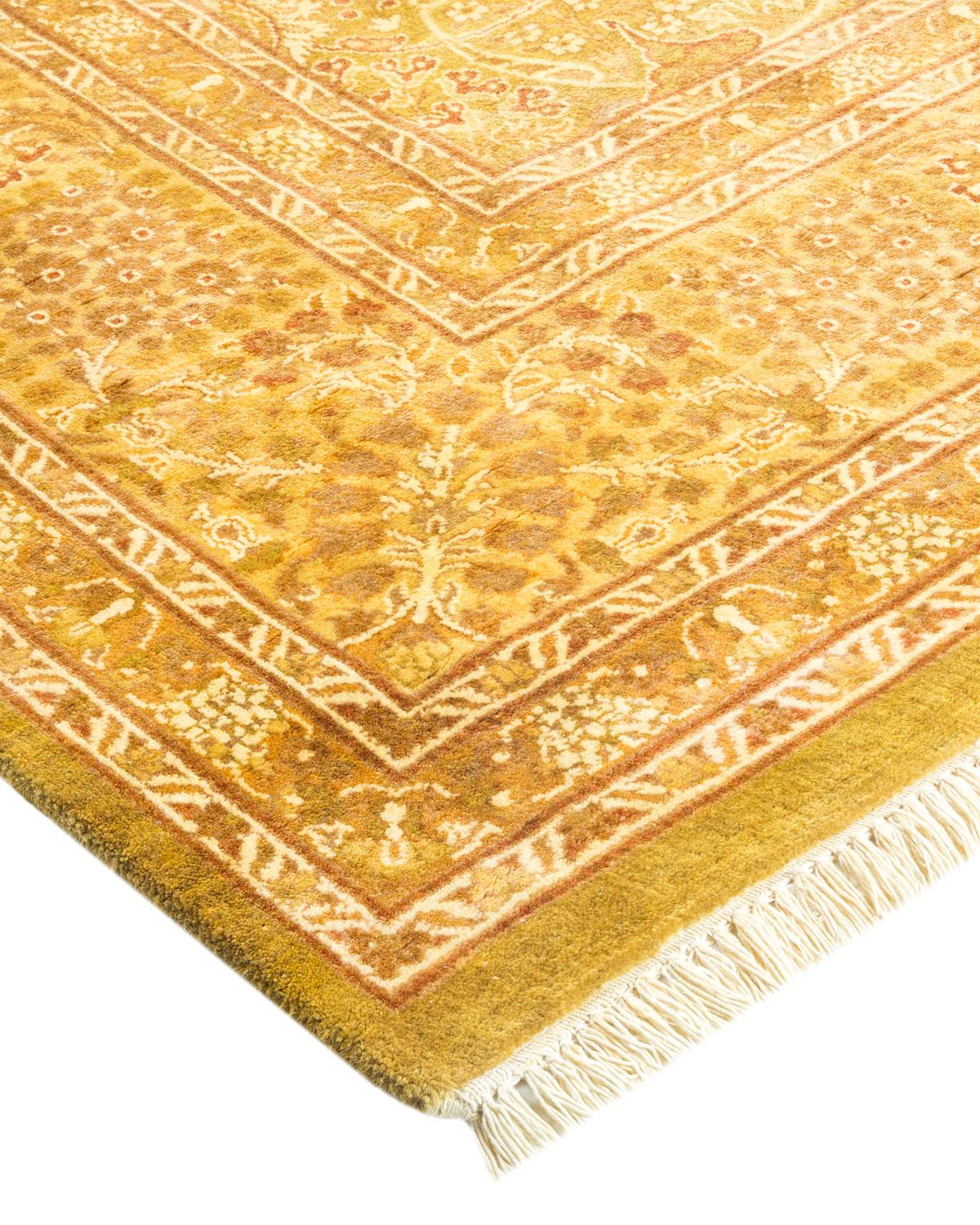 Laine Tapis traditionnel vert moghol unique fait main, unique en son genre en vente