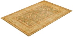 One-of-a-Kind Hand Made Traditional Mogul Green Area Rug