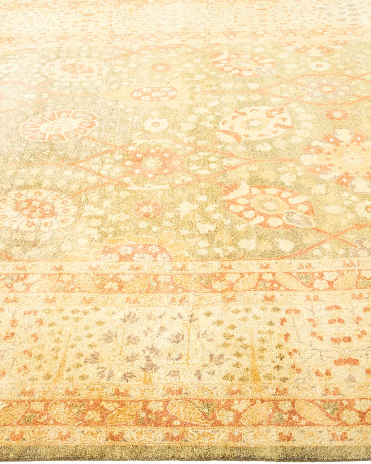 Tapis traditionnel Mogul vert unique fait à la main, unique en son genre Neuf - En vente à Norwalk, CT