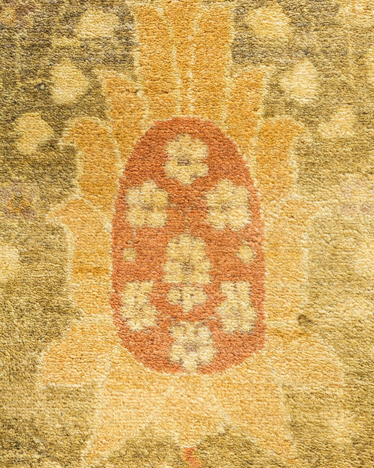 XXIe siècle et contemporain Tapis traditionnel Mogul vert unique fait à la main, unique en son genre en vente