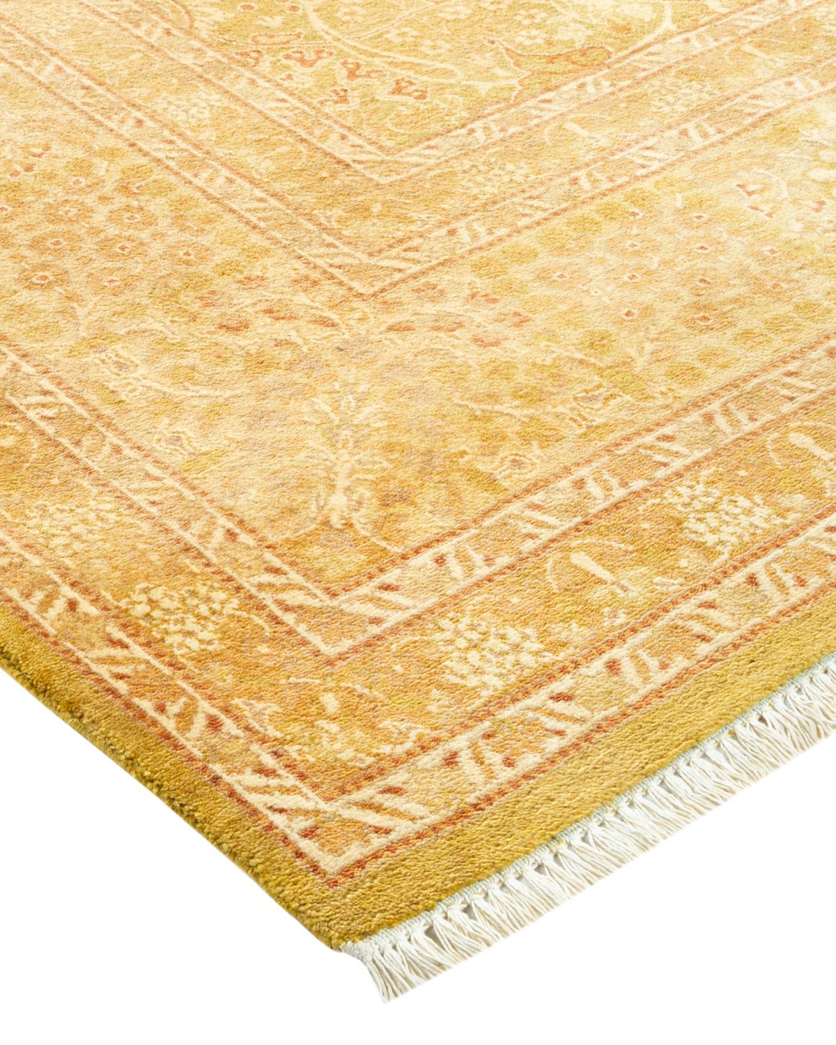 Laine Tapis traditionnel vert moghol unique fait main, unique en son genre en vente