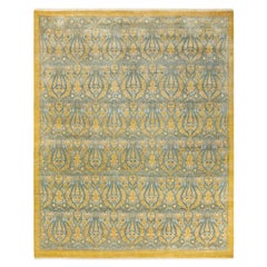 One-of-a-Kind Hand Made Traditional Mogul Green Area Rug