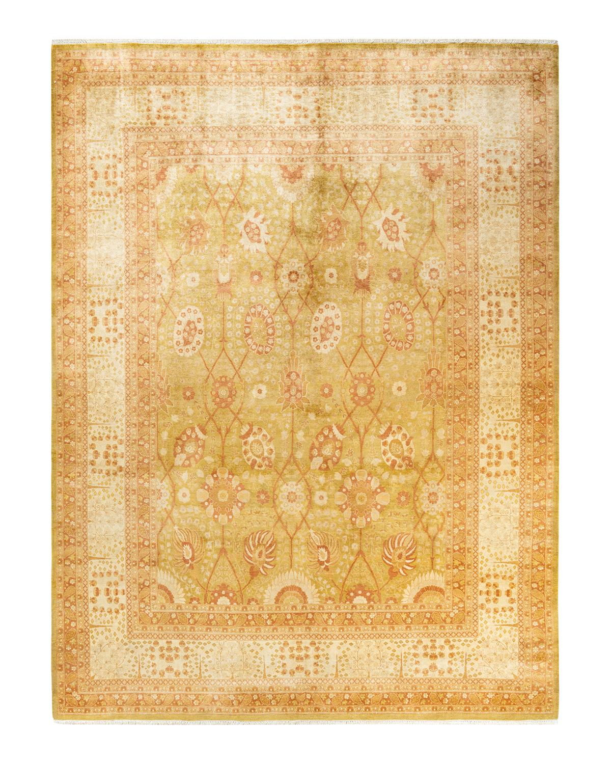 Other One-of-a-kind Hand Made Traditional Mogul Green Area Rug For Sale