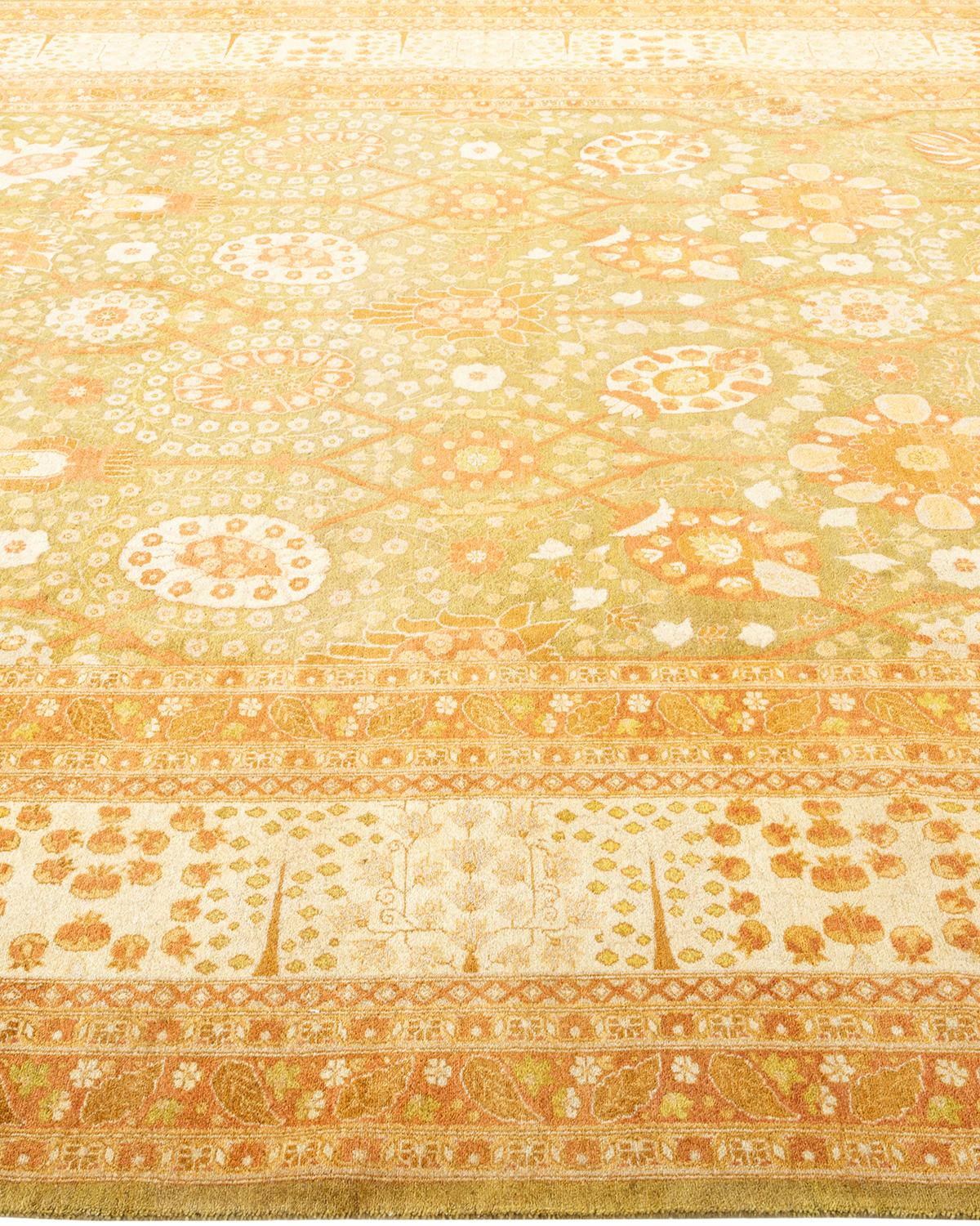 Tapis traditionnel Mogul vert unique fait à la main, unique en son genre Neuf - En vente à Norwalk, CT