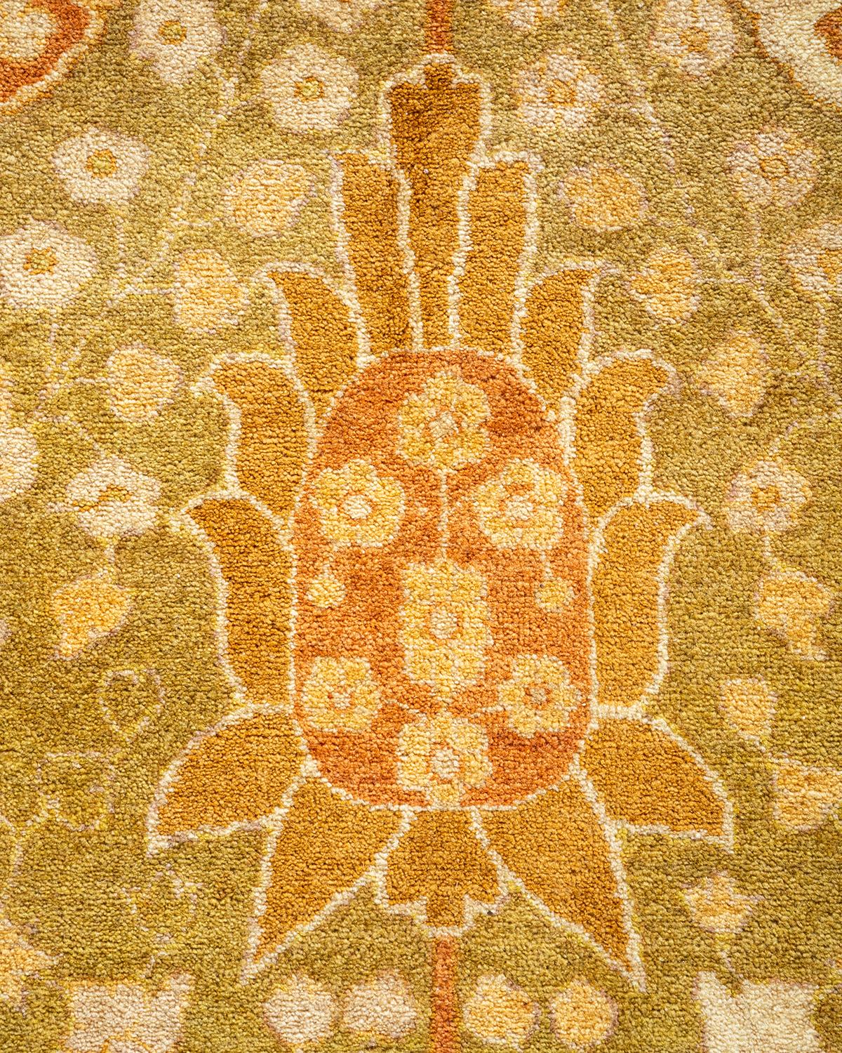 XXIe siècle et contemporain Tapis traditionnel Mogul vert unique fait à la main, unique en son genre en vente