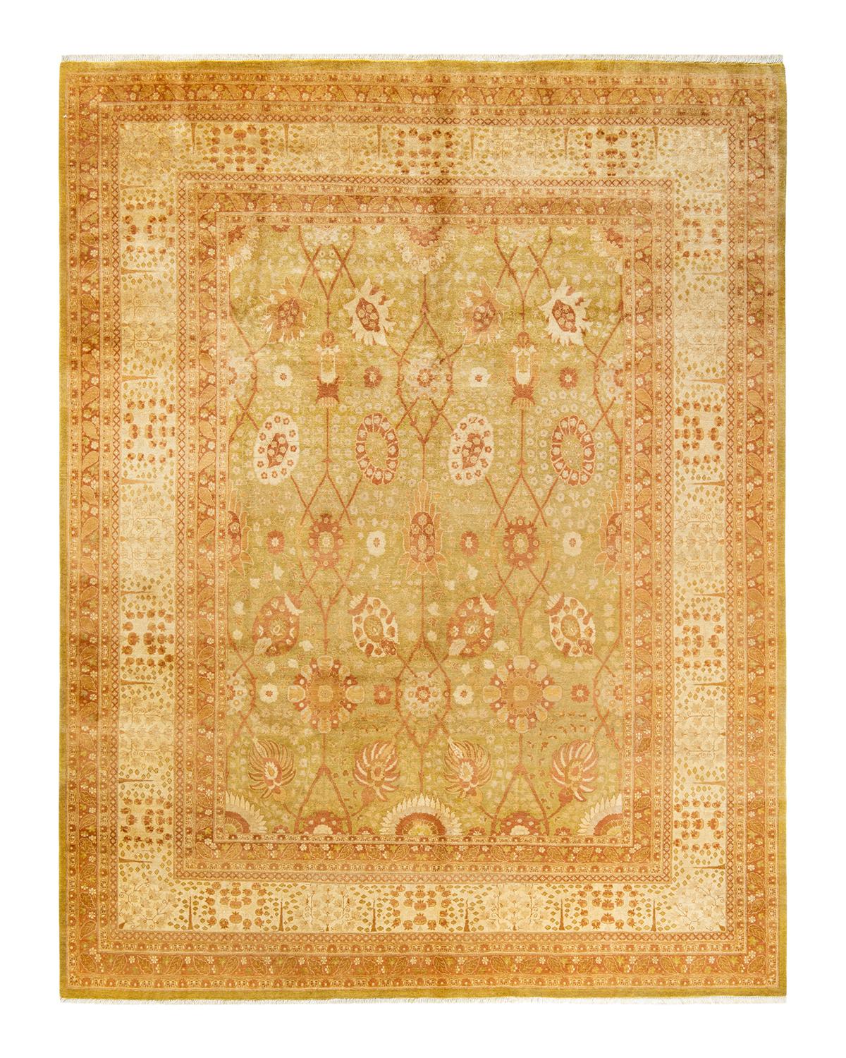 Other One-Of-A-Kind Hand Made Traditional Mogul Green Area Rug For Sale