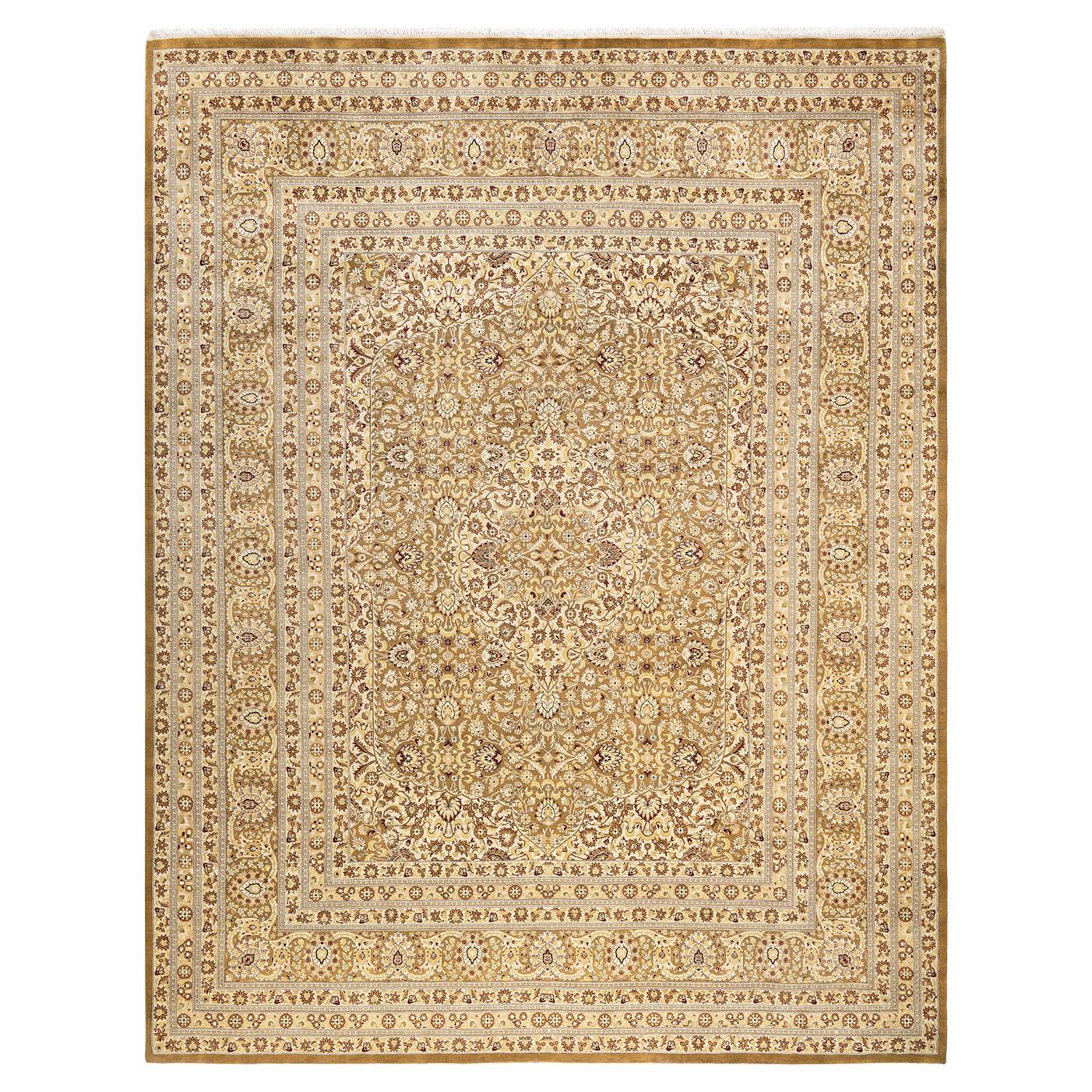 One-Of-A-Kind Hand Made Traditional Mogul Green Area Rug