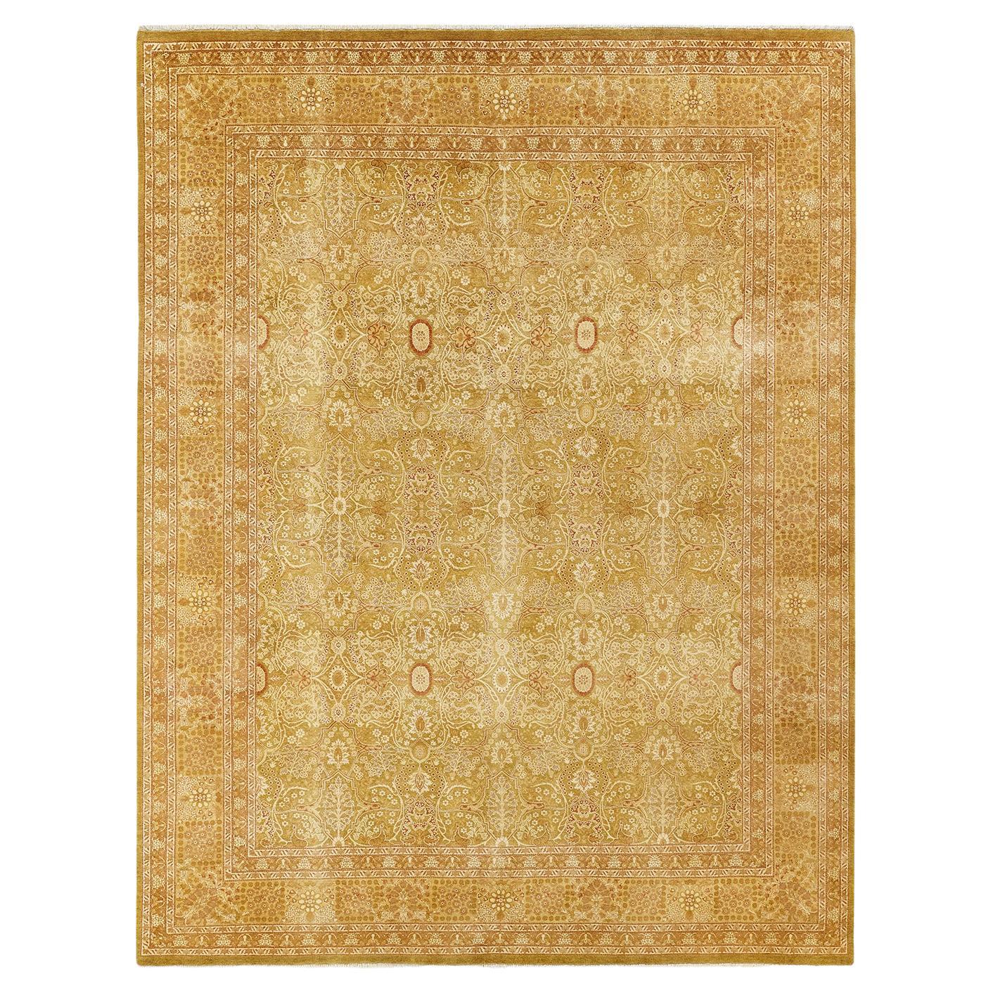 Tapis traditionnel vert moghol unique fait main, unique en son genre