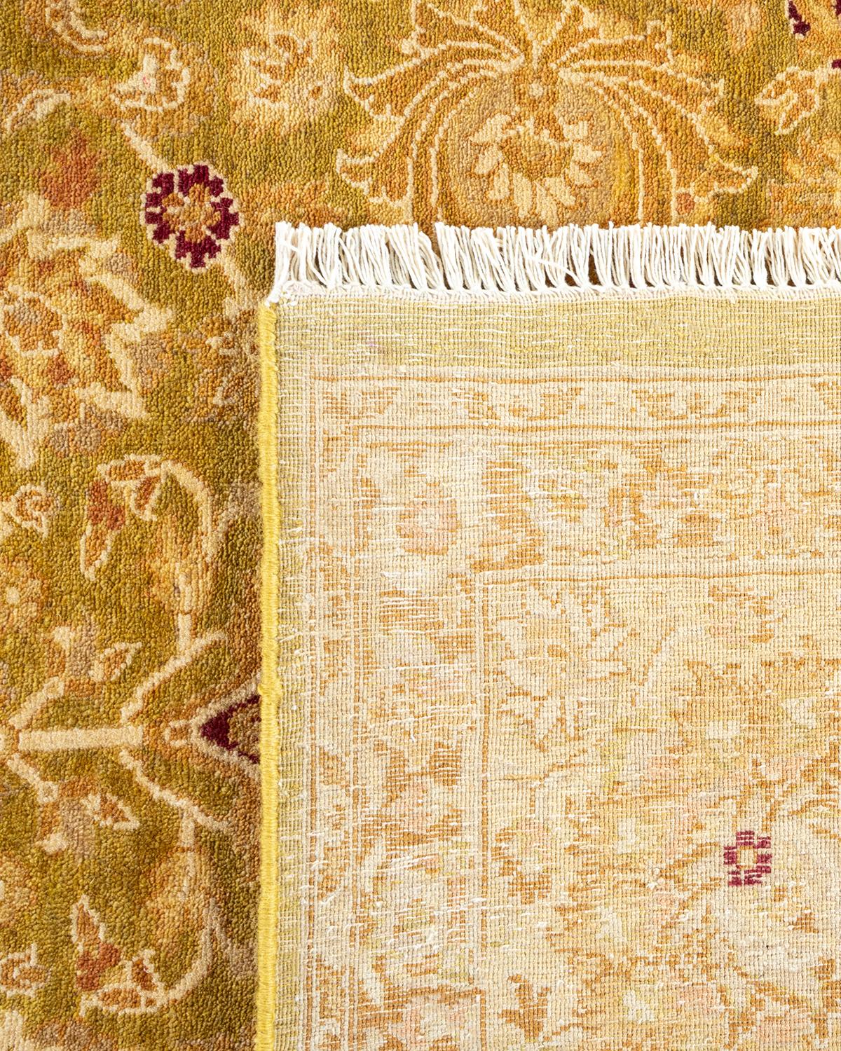 Noué à la main Tapis traditionnel vert moghol unique fait main, unique en son genre en vente