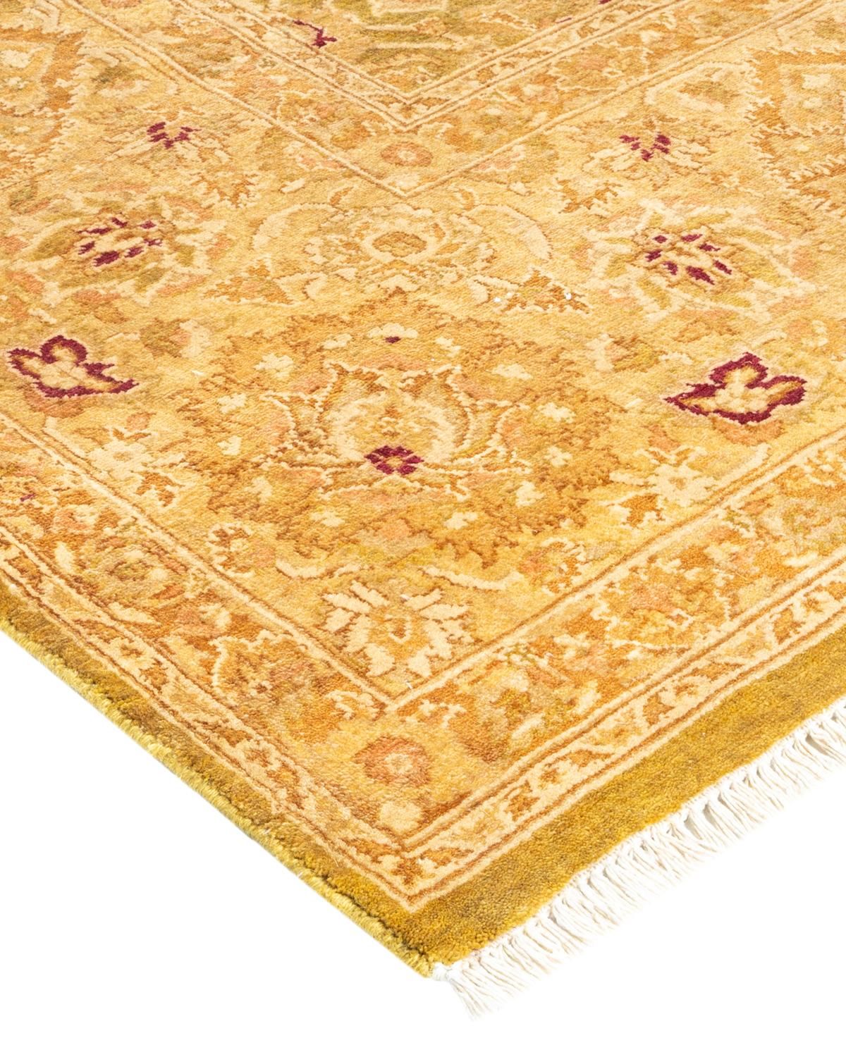 Laine Tapis traditionnel vert moghol unique fait main, unique en son genre en vente
