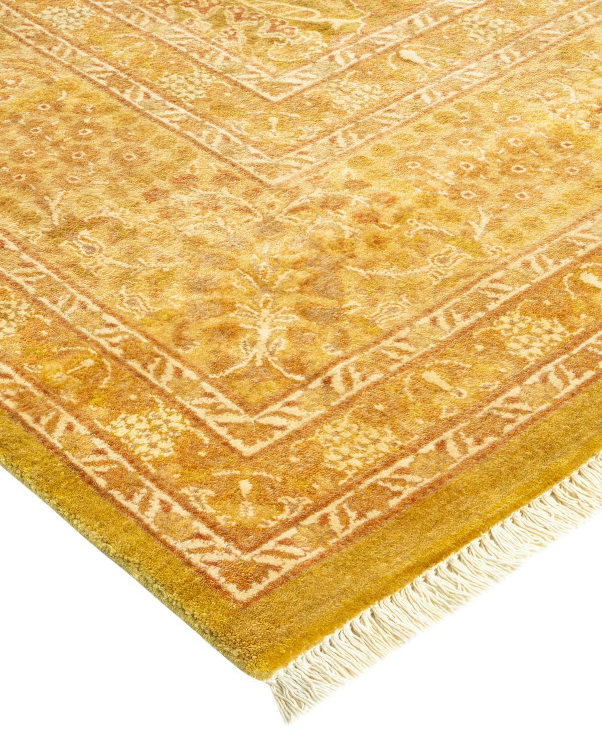 Laine Tapis traditionnel vert moghol unique fait main, unique en son genre en vente