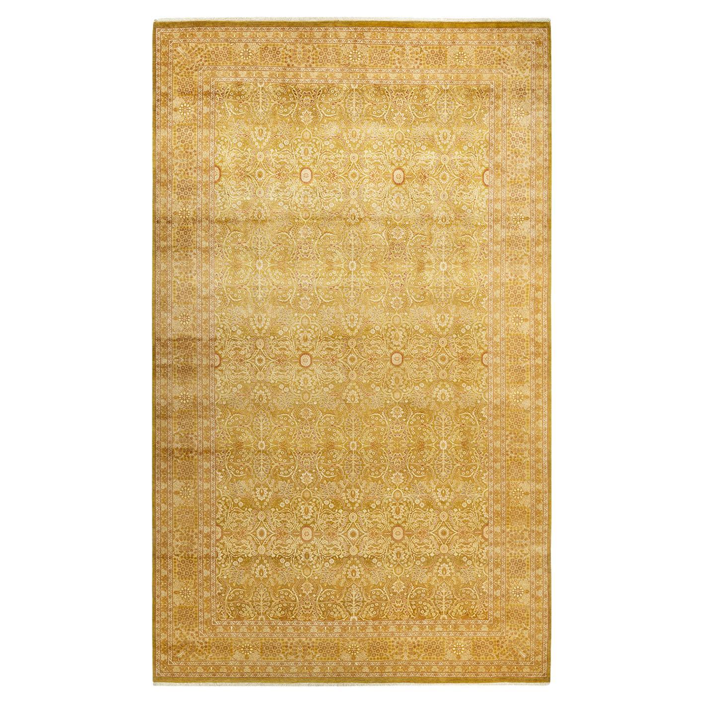 One-Of-A-Kind Hand Made Traditional Mogul Green Area Rug