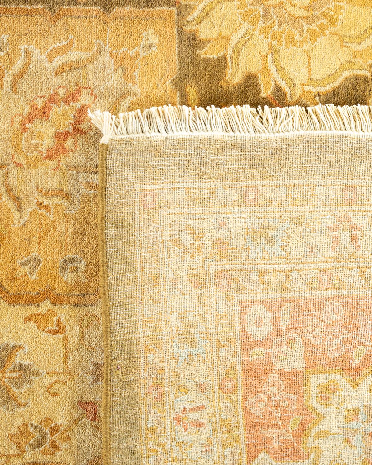 Hand-Knotted One-Of-A-Kind Hand Made Traditional Mogul Green Area Rug For Sale