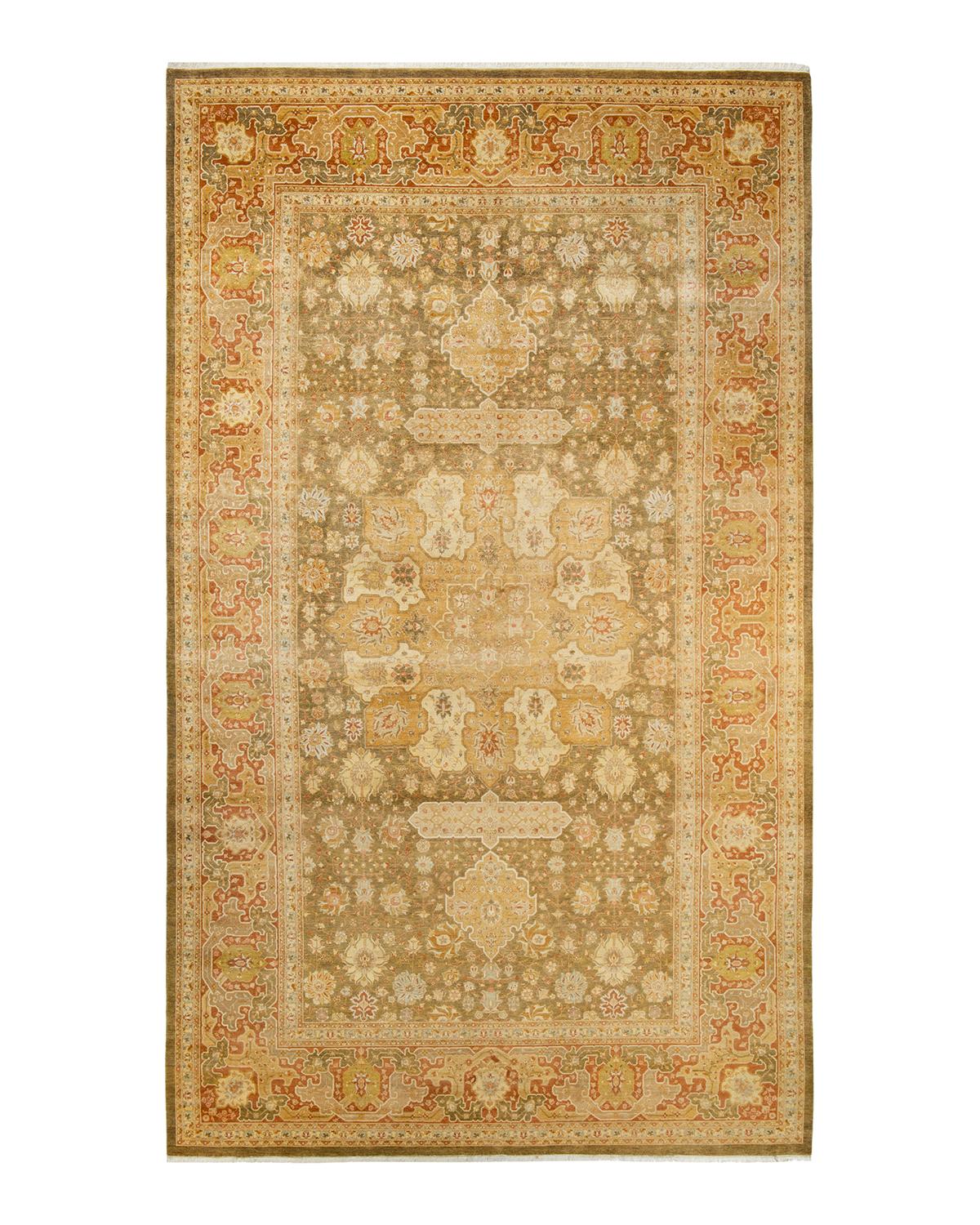 Other One-of-a-Kind Hand Made Traditional Mogul Green Area Rug For Sale