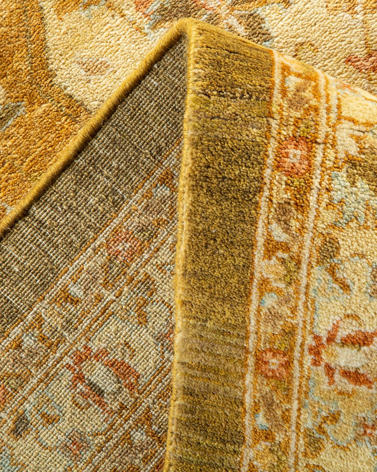 Noué à la main Tapis traditionnel Mogul vert unique fait à la main, unique en son genre en vente