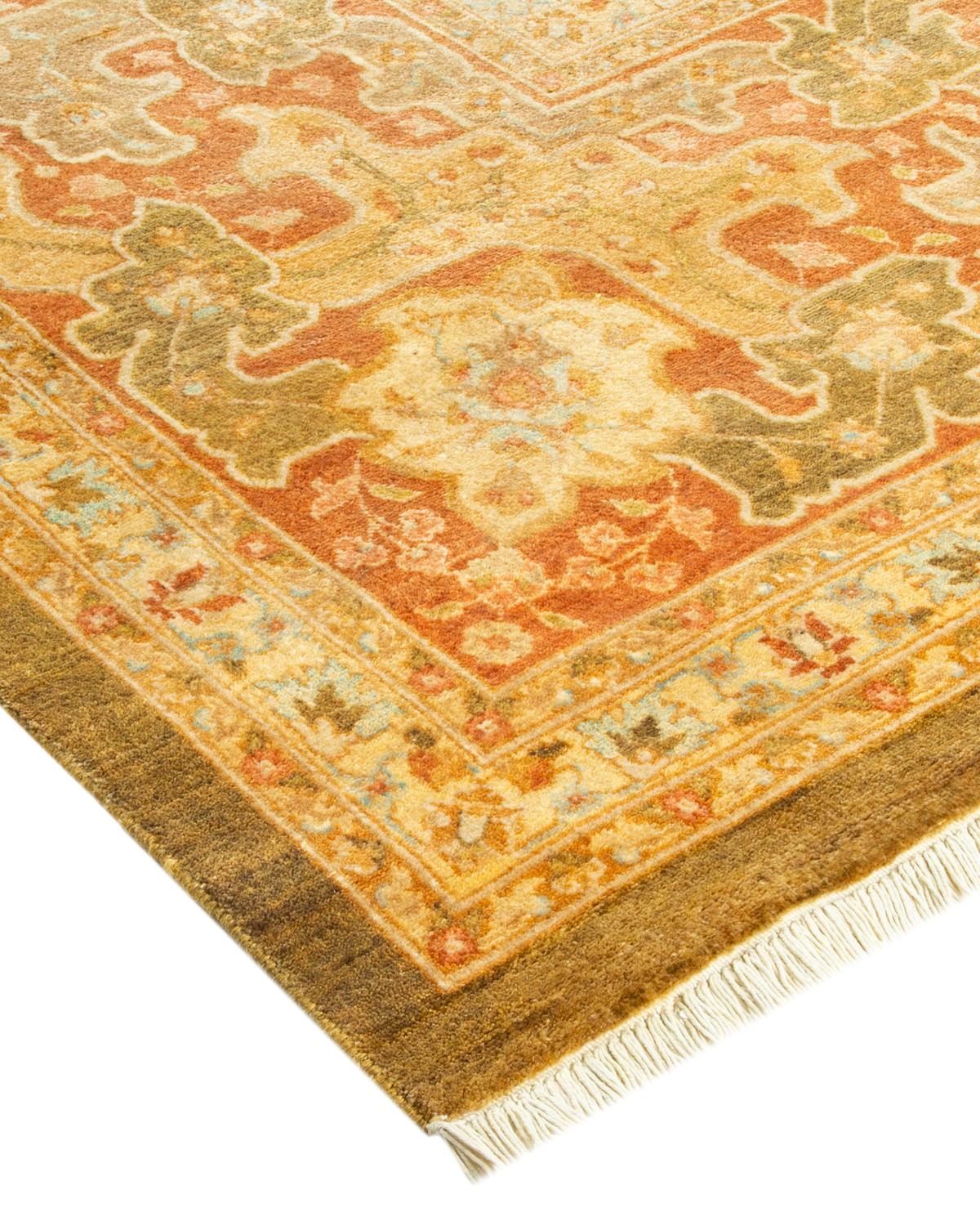 One-of-a-Kind Hand Made Traditional Mogul Green Area Rug For Sale 1