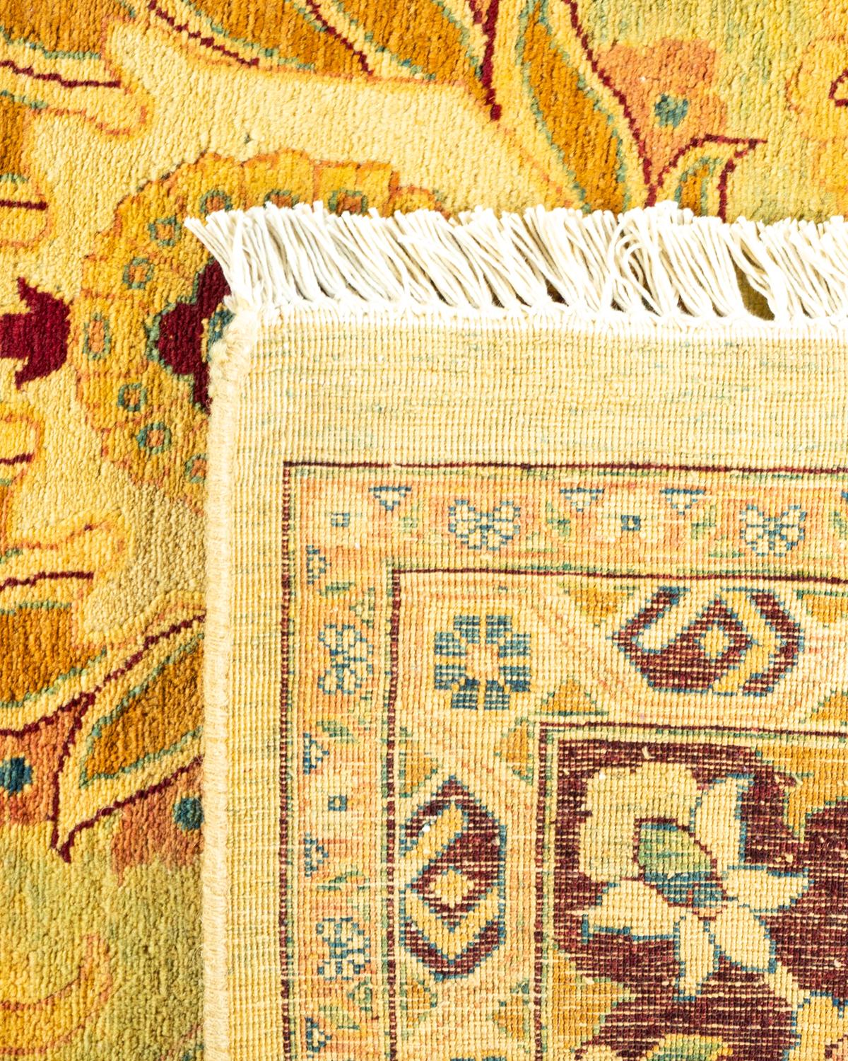 Hand-Knotted One-Of-A-Kind Hand Made Traditional Mogul Green Area Rug For Sale