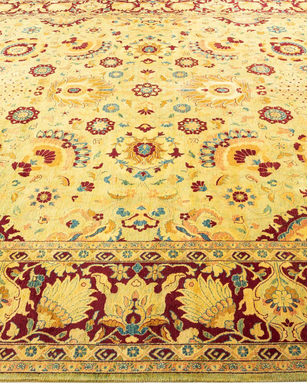 One-Of-A-Kind Hand Made Traditional Mogul Green Area Rug In New Condition For Sale In Norwalk, CT