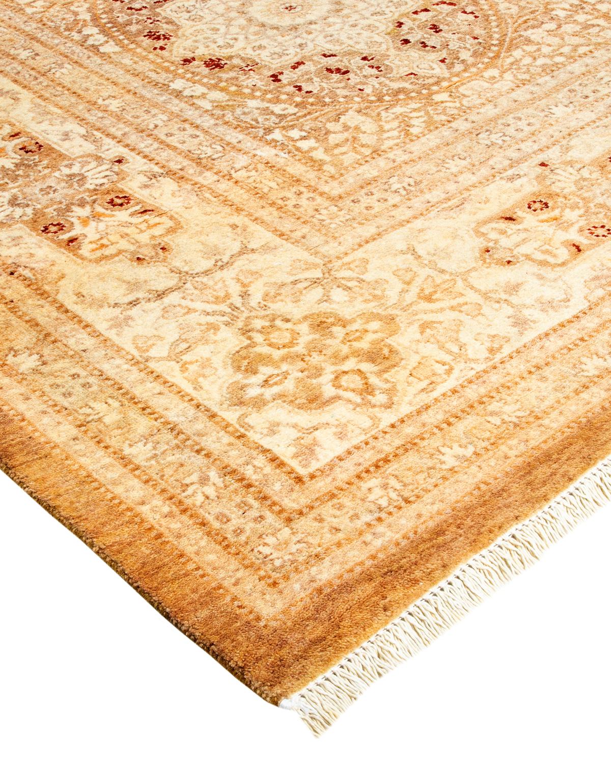 Tapis traditionnel Mogul vert unique fait à la main, unique en son genre en vente 1