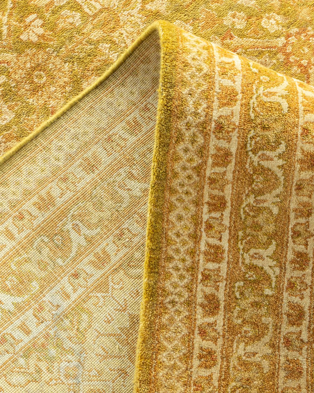 Pakistani One-of-a-Kind Hand Made Traditional Mogul Green Area Rug For Sale