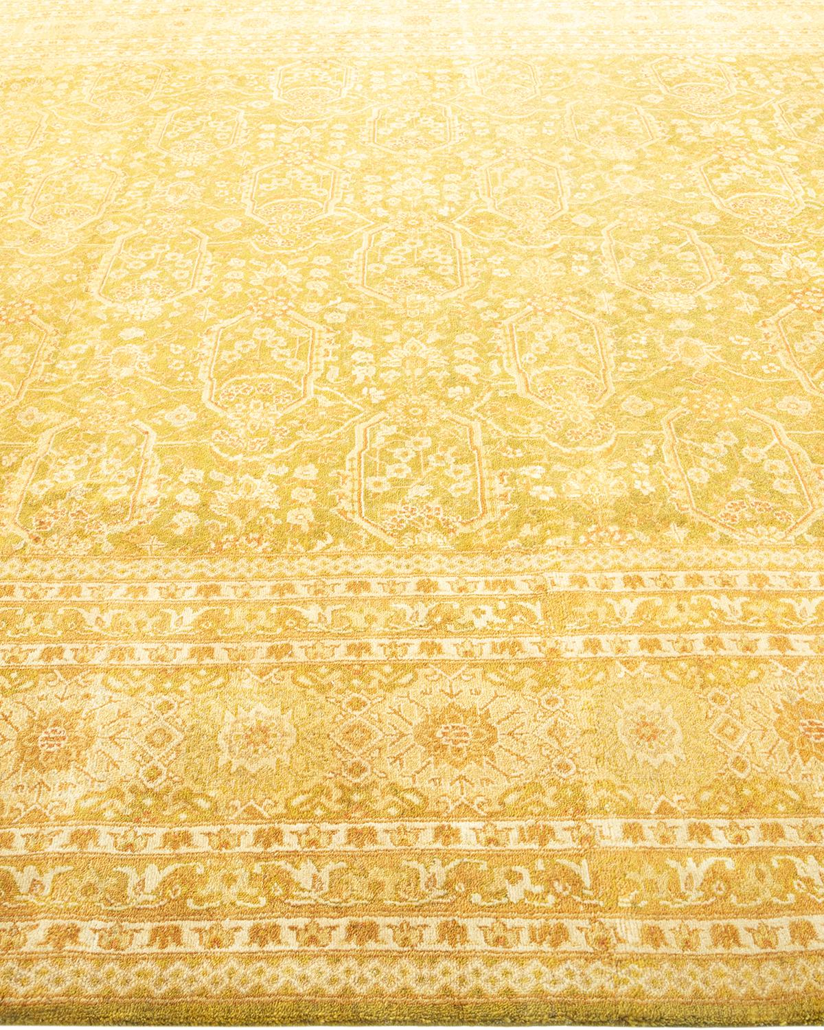 One-of-a-Kind Hand Made Traditional Mogul Green Area Rug In New Condition For Sale In Norwalk, CT