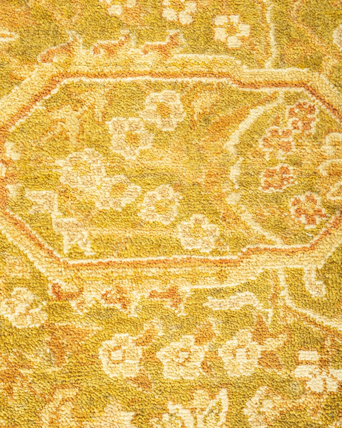 Contemporary One-of-a-Kind Hand Made Traditional Mogul Green Area Rug For Sale